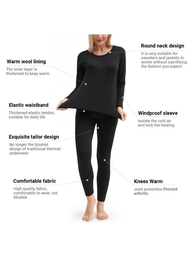 PISIQI Thermal Underwear Women Ultra-Soft Long Johns Set Base Layer Skiing Winter Warm Top & Bottom Black - Image 3